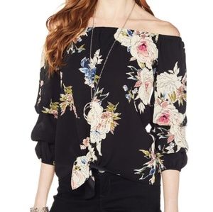Off the Shoulder Black Floral Blouse
